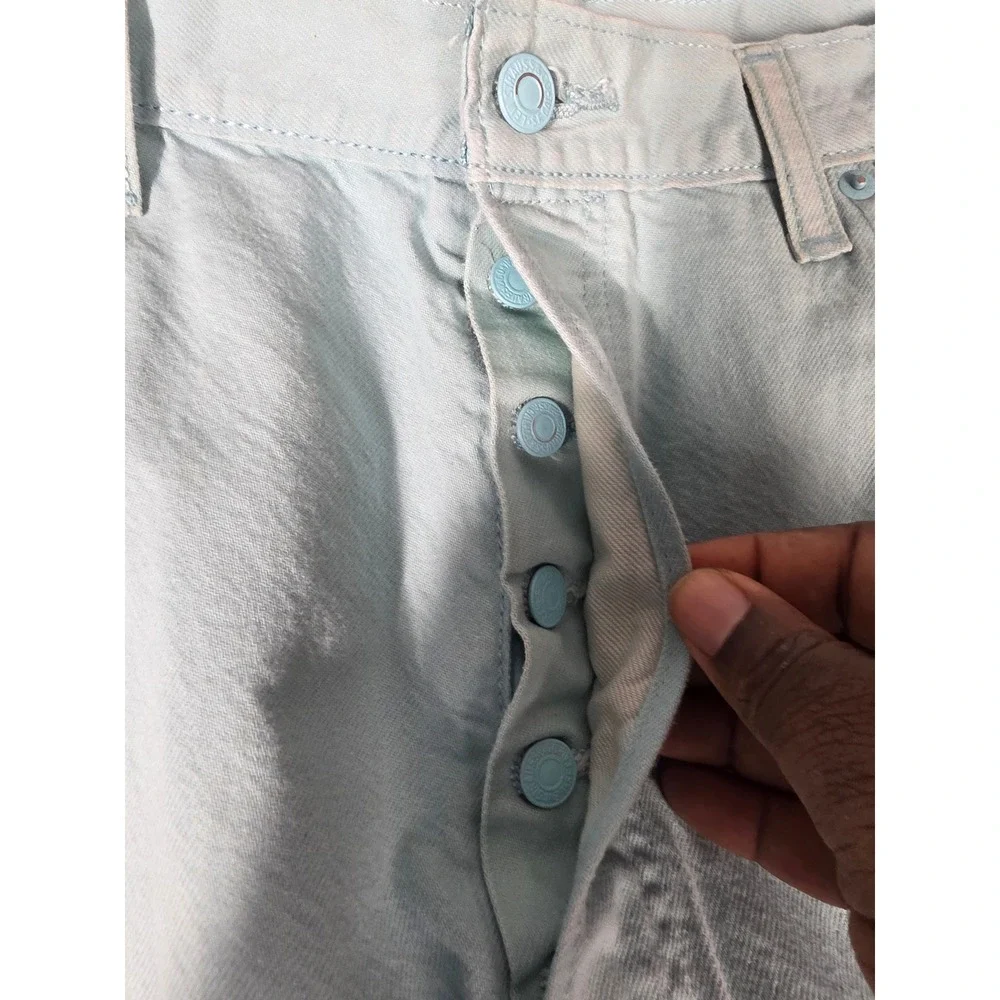 Levis 501 Original Fit Jeans 40x30 Light Mint Ice Blue Pastel Button Fly
